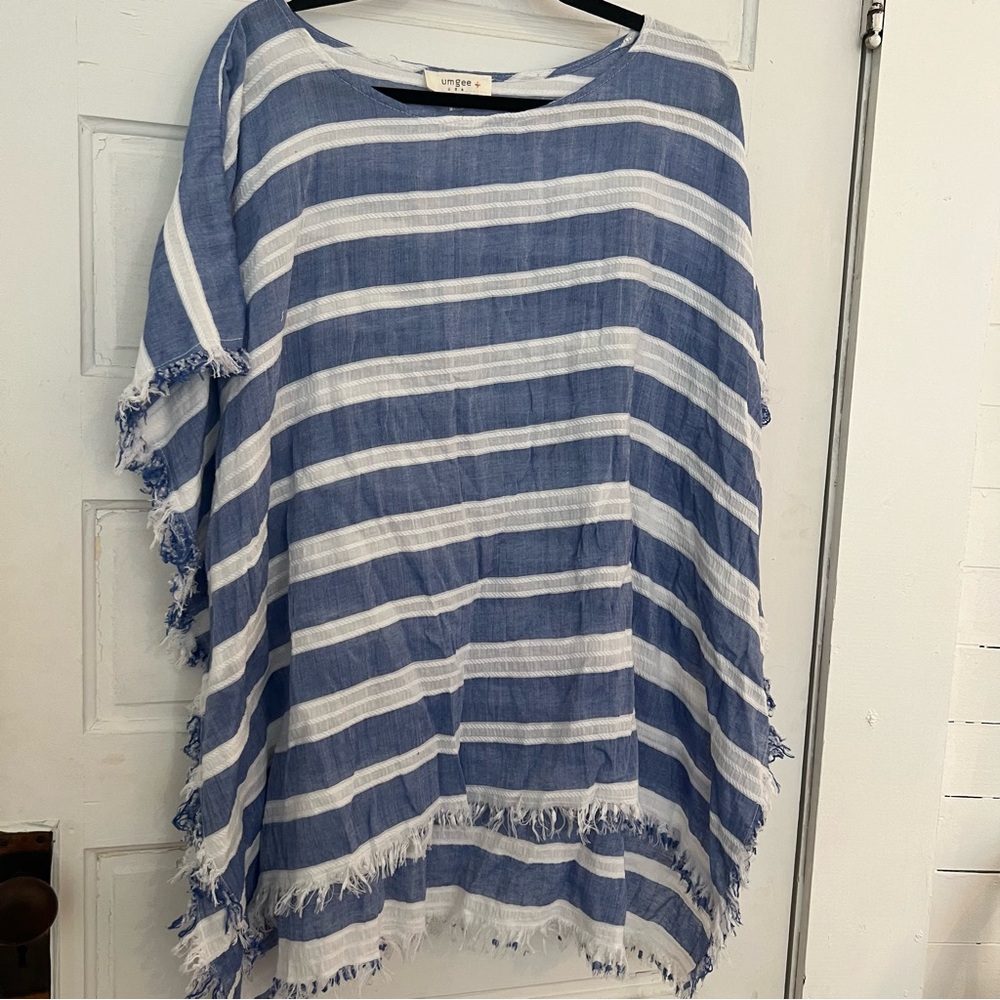 Umgee blue and white striped poncho swim cover up